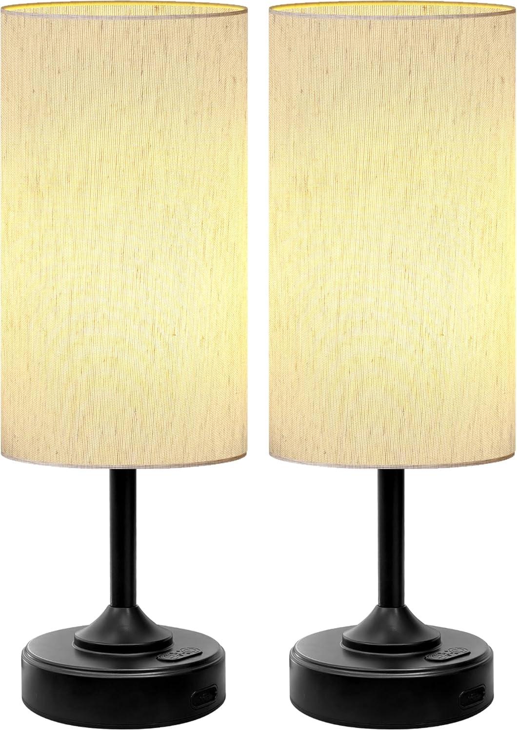 imageBedside Table Lamp Cordless Dimmable Touch Timer 2700K Bedroom Portable LED Wireless Rechargeable Battery Operated Desk Lamp Fabric Shade WoodGrain Finish Living Room Dining RoomBlack