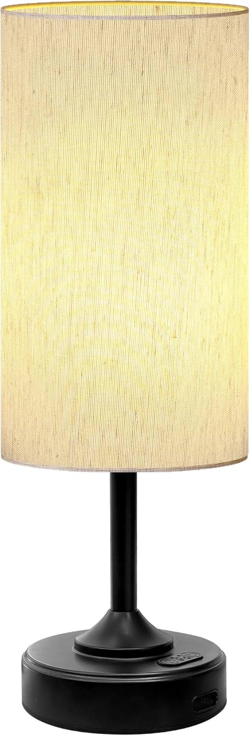 imageBedside Table Lamp Cordless Dimmable Touch Timer 2700K Bedroom Portable LED Wireless Rechargeable Battery Operated Desk Lamp Fabric Shade WoodGrain Finish Living Room Dining RoomBlack