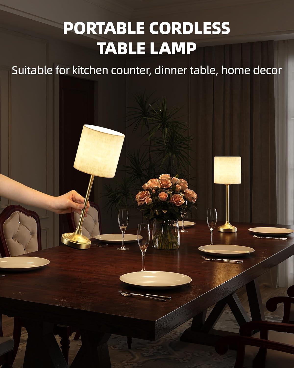 imageCordless Table Lamp 8000mAh Dimmable 2700K Touch Control Portable LED Wireless Rechargeable Battery Operated Desk Lamp Kitchen Lamp Fabric Shade for Dining Room Bedroom Living Room13inches