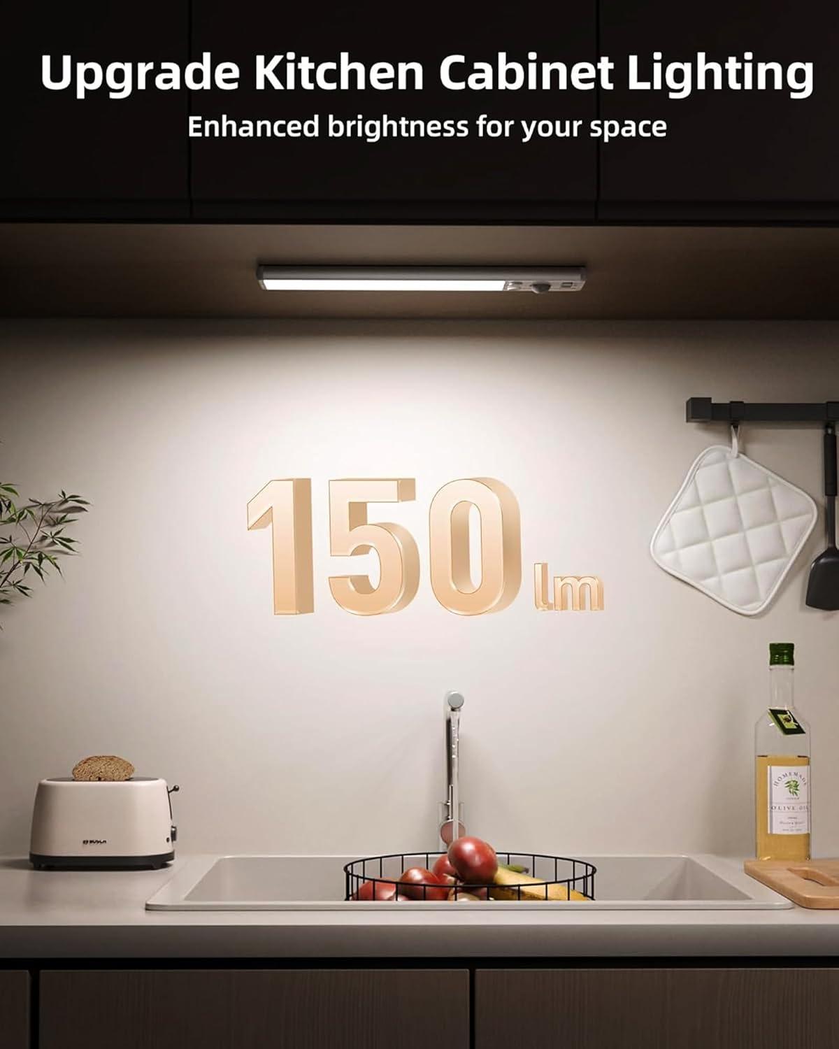 imageEZVALO 10inch Under Cabinet Lighting 2500mAh Rechargeable Motion Sensor Lights Indoor with 3 Color Temps 2 Pack Magnetic Closet Light 80 LED Dimmable Under Counter Lights for Kitchen Shelf StairSilver
