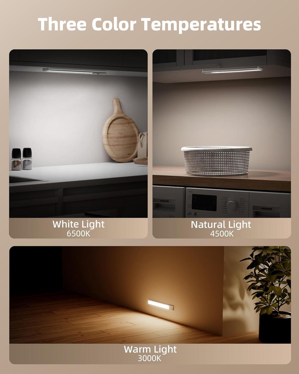 imageEZVALO 10inch Under Cabinet Lighting 2500mAh Rechargeable Motion Sensor Lights Indoor with 3 Color Temps 2 Pack Magnetic Closet Light 80 LED Dimmable Under Counter Lights for Kitchen Shelf StairSilver