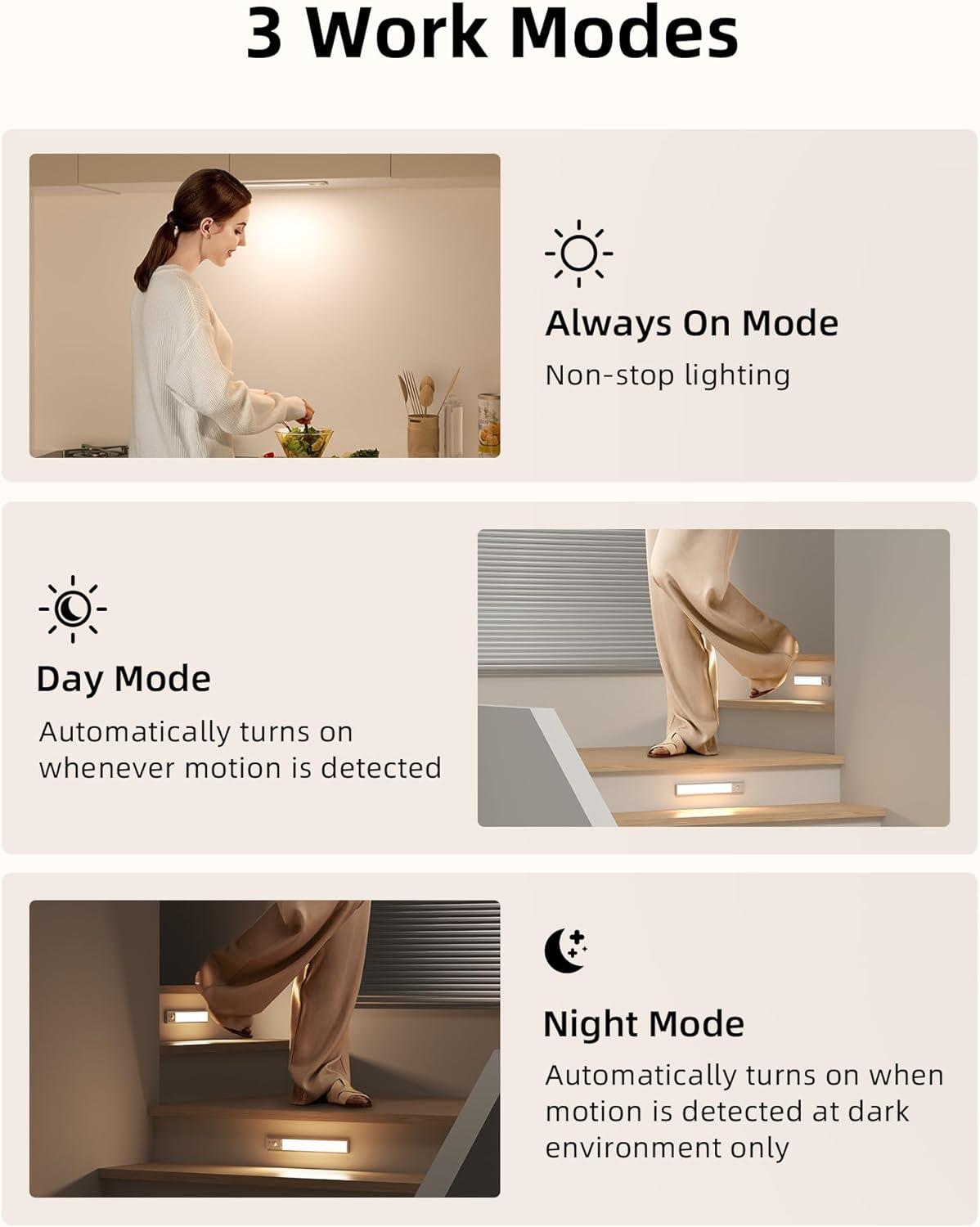 imageEZVALO 10inch Under Cabinet Lighting 2500mAh Rechargeable Motion Sensor Lights Indoor with 3 Color Temps 2 Pack Magnetic Closet Light 80 LED Dimmable Under Counter Lights for Kitchen Shelf StairSilver