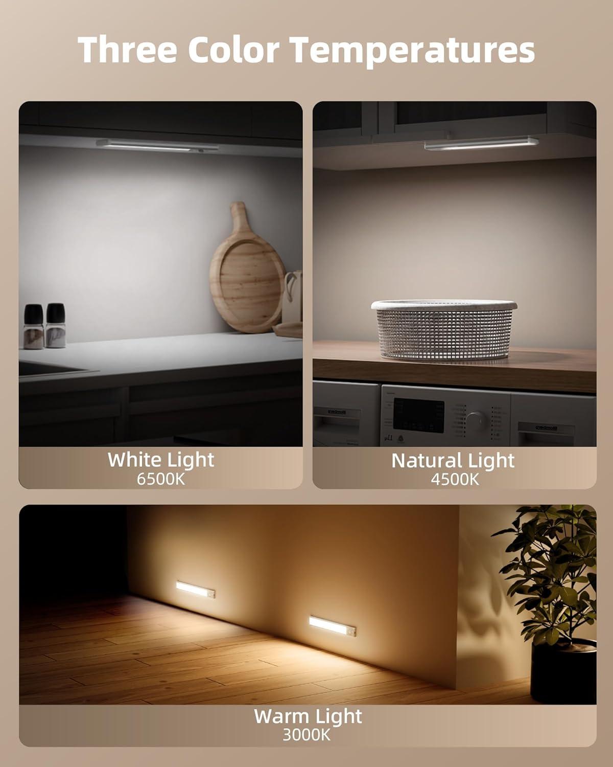 imageEZVALO 10inch Under Cabinet Lighting 2500mAh Rechargeable Motion Sensor Lights Indoor with 3 Color Temps 2 Pack Magnetic Closet Light 80 LED Dimmable Under Counter Lights for Kitchen Shelf StairSilver