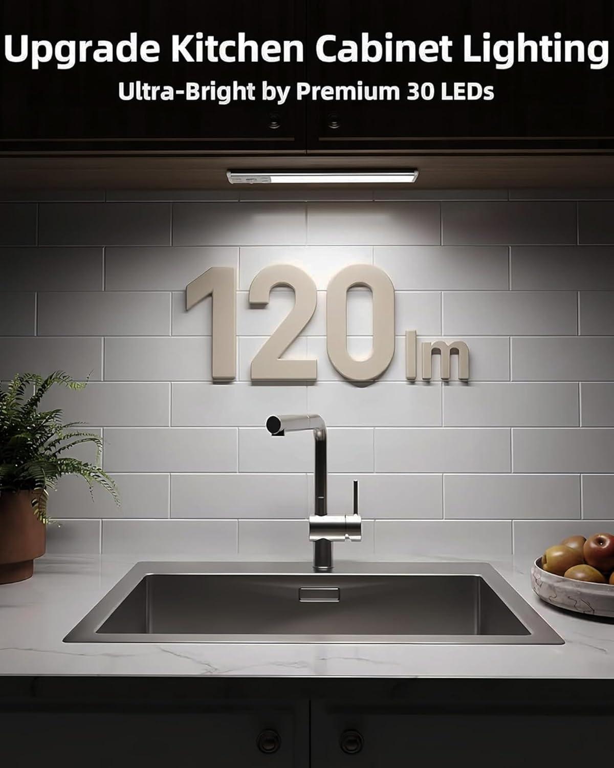 imageEZVALO 10inch Under Cabinet Lighting 2500mAh Rechargeable Motion Sensor Lights Indoor with 3 Color Temps 2 Pack Magnetic Closet Light 80 LED Dimmable Under Counter Lights for Kitchen Shelf StairSilver