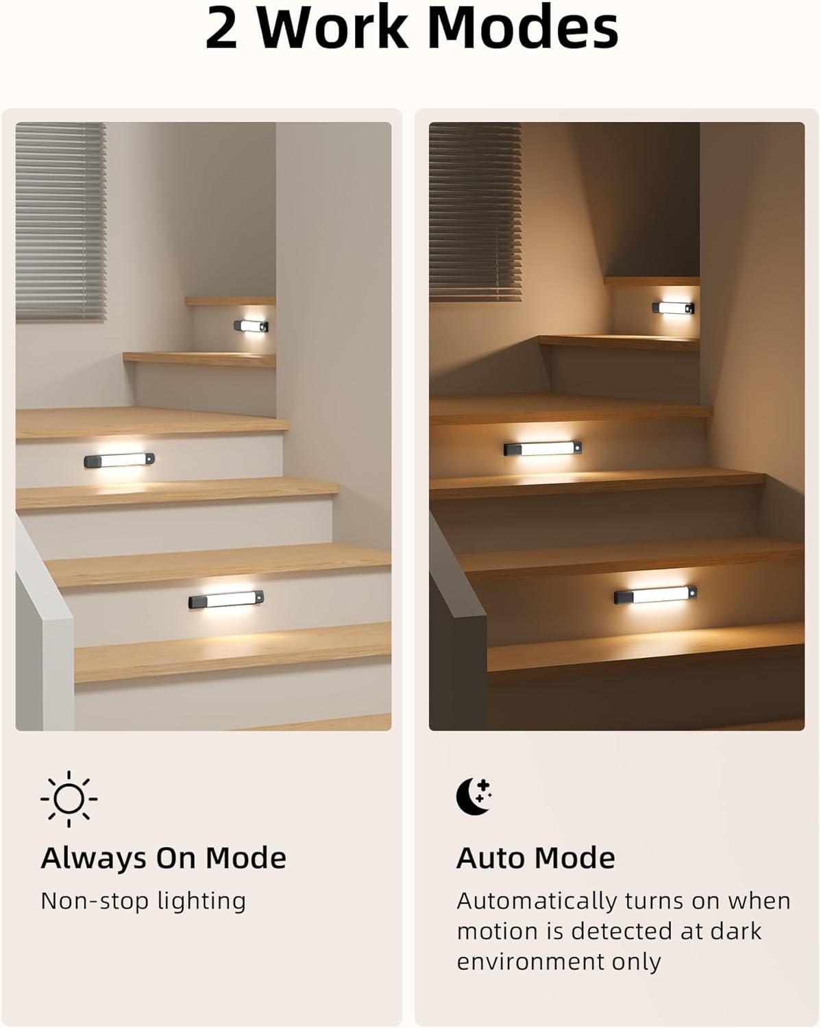 imageEZVALO 3 Pack 7 Motion Sensor Light Indoor Wireless Under Cabinet Lighting 30 LED Rechargeable Closet Lights Dimmable 3 Color Temperatures Counter Lights for Wardrobe Pantry Bedroom KitchenBlack