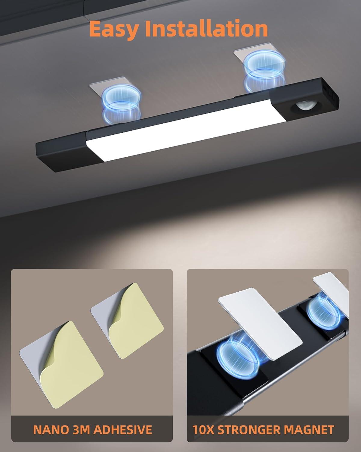 imageEZVALO 3 Pack 7 Motion Sensor Light Indoor Wireless Under Cabinet Lighting 30 LED Rechargeable Closet Lights Dimmable 3 Color Temperatures Counter Lights for Wardrobe Pantry Bedroom KitchenBlack