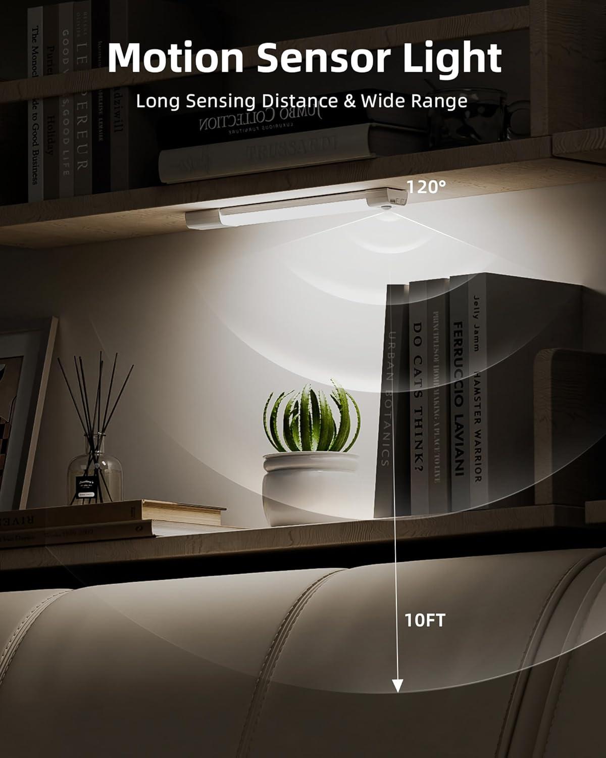 imageEZVALO 3 Pack 7 Motion Sensor Light Indoor Wireless Under Cabinet Lighting 30 LED Rechargeable Closet Lights Dimmable 3 Color Temperatures Counter Lights for Wardrobe Pantry Bedroom KitchenWhite