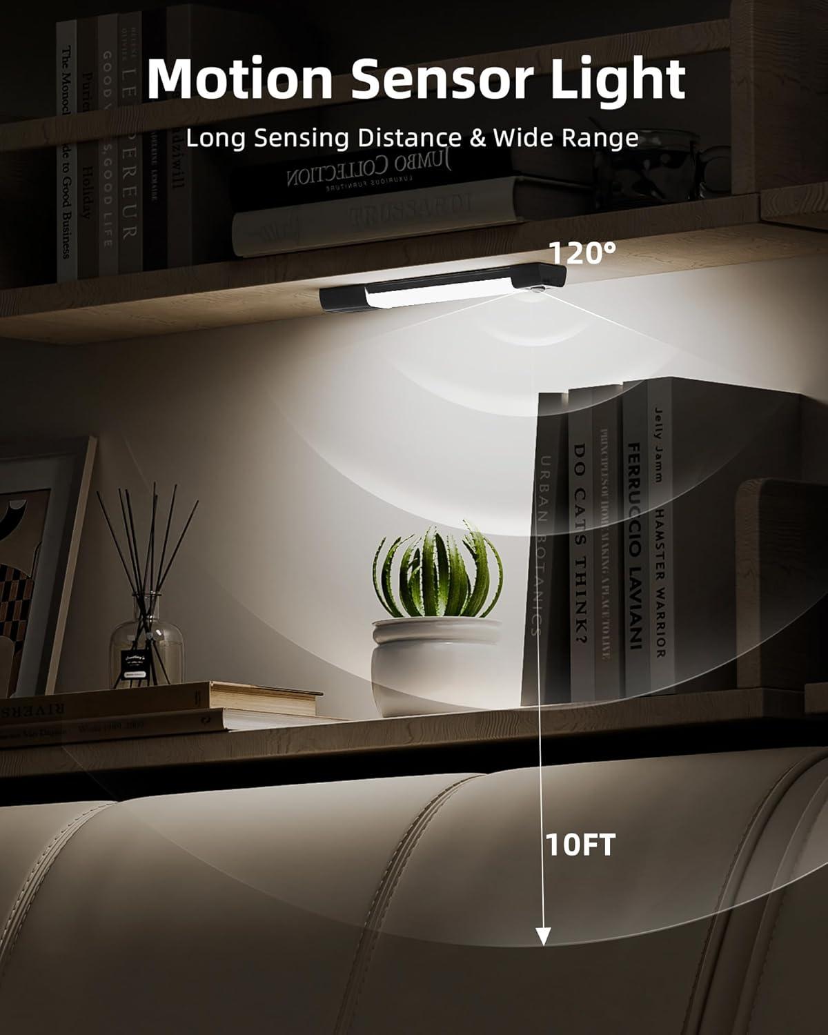 imageEZVALO 3 Pack 7 Motion Sensor Light Indoor Wireless Under Cabinet Lighting 30 LED Rechargeable Closet Lights Dimmable 3 Color Temperatures Counter Lights for Wardrobe Pantry Bedroom KitchenBlack