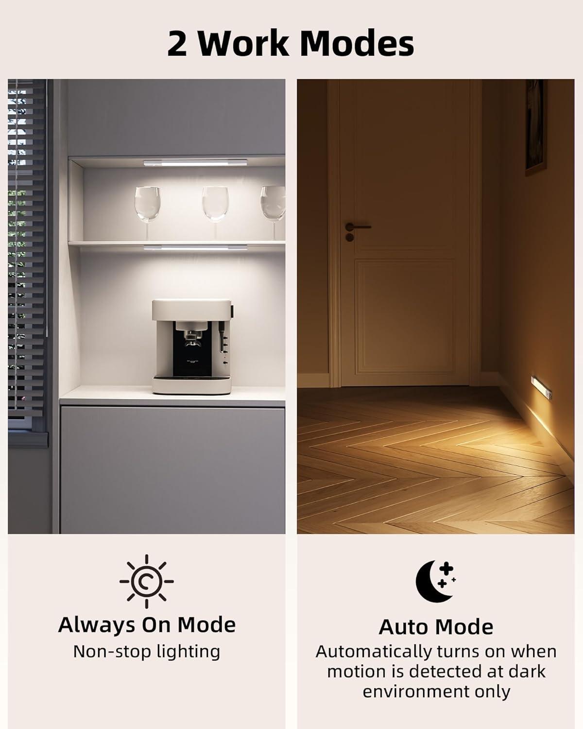imageEZVALO 3 Pack 7 Motion Sensor Light Indoor Wireless Under Cabinet Lighting 30 LED Rechargeable Closet Lights Dimmable 3 Color Temperatures Counter Lights for Wardrobe Pantry Bedroom KitchenWhite