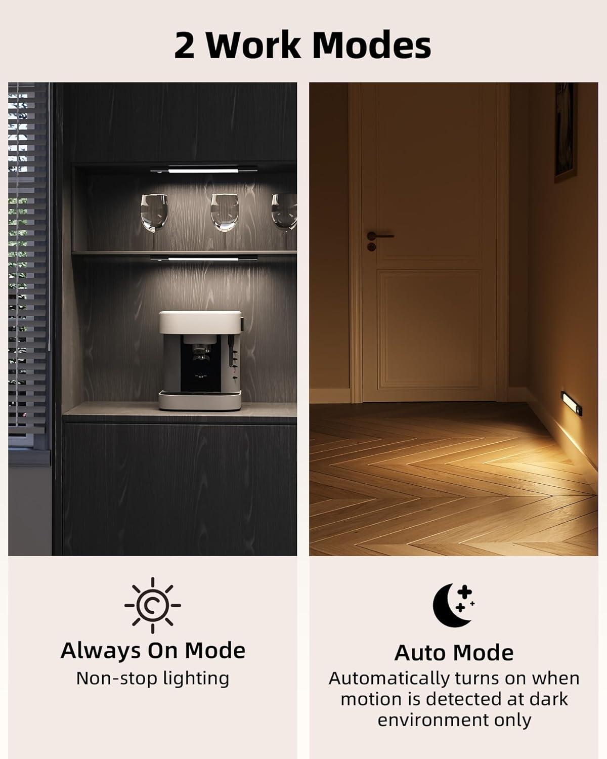 imageEZVALO 3 Pack 7 Motion Sensor Light Indoor Wireless Under Cabinet Lighting 30 LED Rechargeable Closet Lights Dimmable 3 Color Temperatures Counter Lights for Wardrobe Pantry Bedroom KitchenBlack