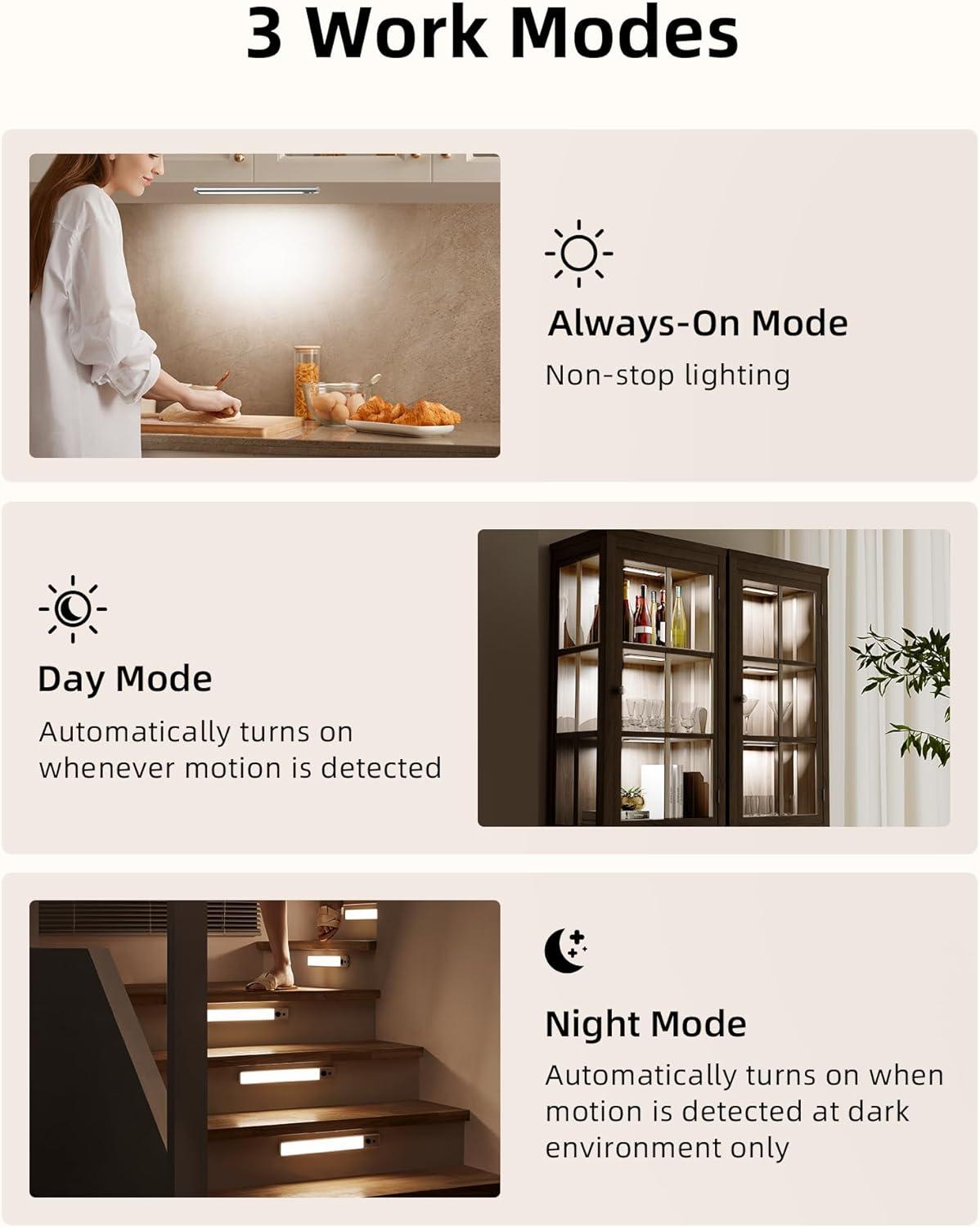 imageEZVALO 5 Pack Under Cabinet Lighting Rechargeable Motion Sensor Light LED Closet Lights Wireless 5700K Dimmable Timer Magnetic with Remote Control for Kitchen Closet StairCool White
