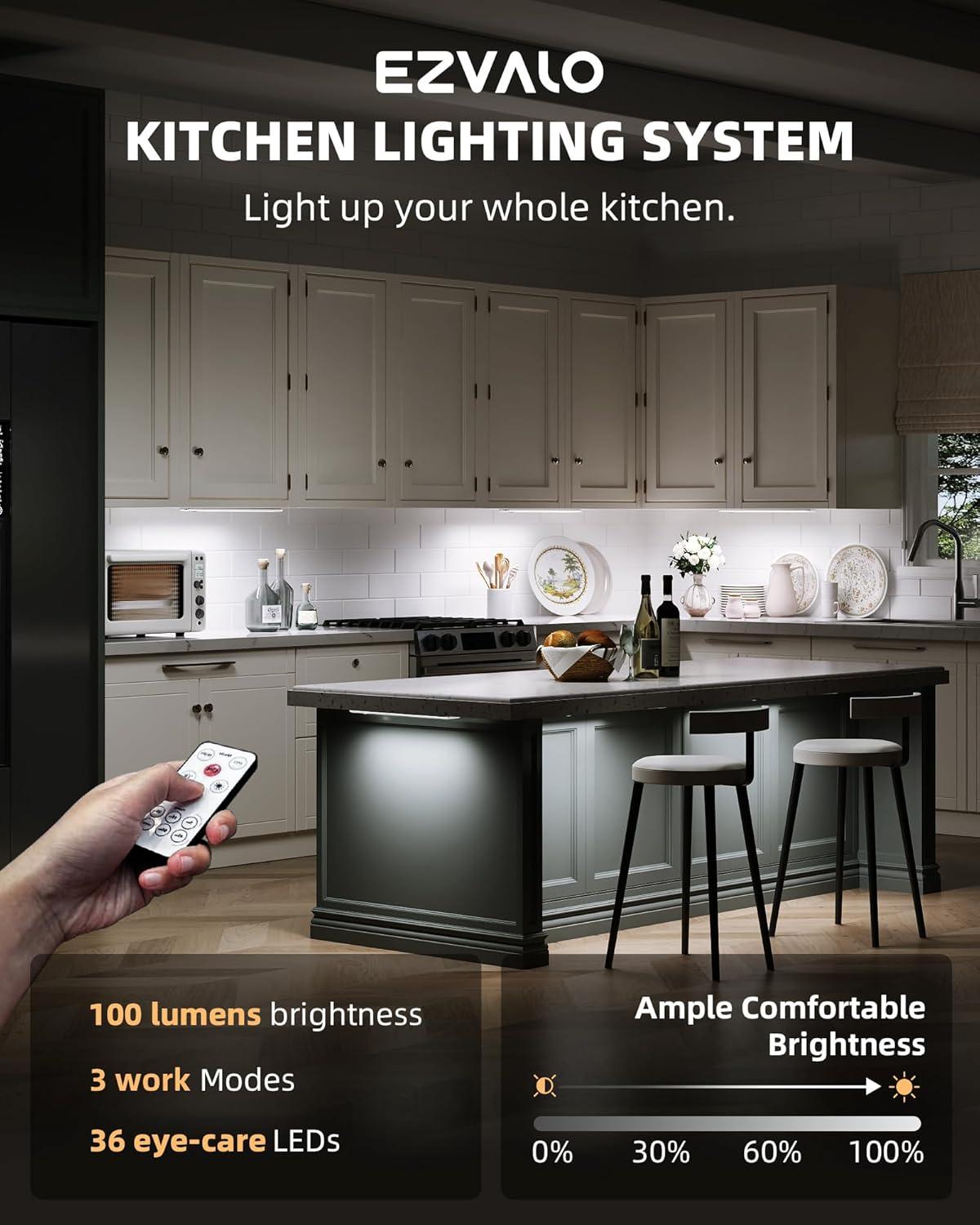 imageEZVALO 5 Pack Under Cabinet Lighting Rechargeable Motion Sensor Light LED Closet Lights Wireless 5700K Dimmable Timer Magnetic with Remote Control for Kitchen Closet StairCool White