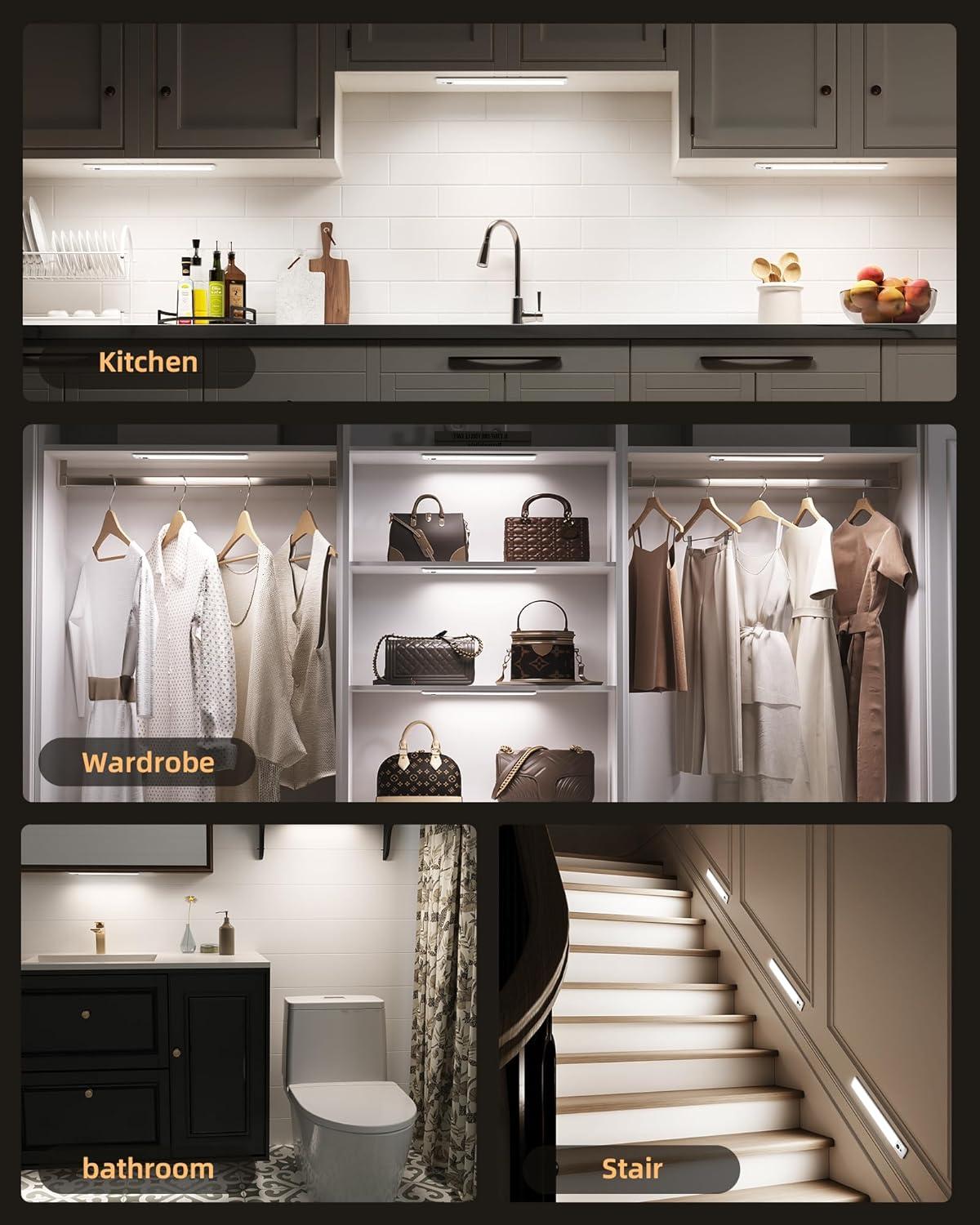 imageEZVALO 5 Pack Under Cabinet Lighting Rechargeable Motion Sensor Light LED Closet Lights Wireless 5700K Dimmable Timer Magnetic with Remote Control for Kitchen Closet StairCool White
