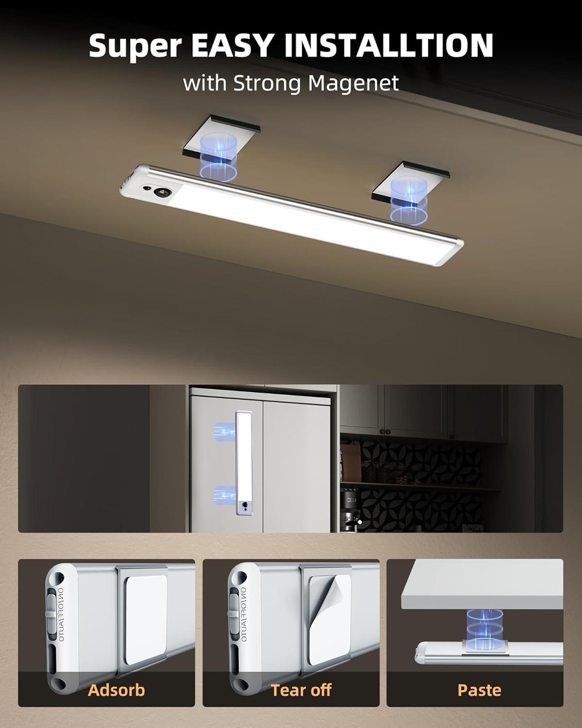 imageEZVALO 5 Pack Under Cabinet Lighting Rechargeable Motion Sensor Light LED Closet Lights Wireless 5700K Dimmable Timer Magnetic with Remote Control for Kitchen Closet StairCool White