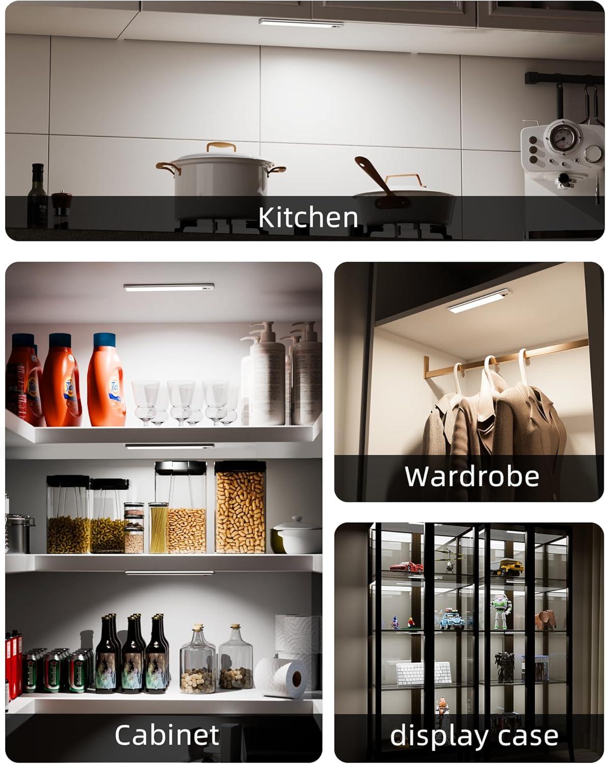 imageEZVALO 5 Pack Under Cabinet Lighting Rechargeable Motion Sensor Light LED Closet Lights Wireless 5700K Dimmable Timer Magnetic with Remote Control for Kitchen Closet StairCool White