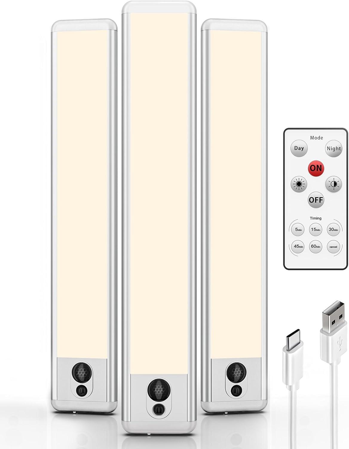 imageEZVALO 5 Pack Under Cabinet Lighting Rechargeable Motion Sensor Light LED Closet Lights Wireless 5700K Dimmable Timer Magnetic with Remote Control for Kitchen Closet StairWarm White