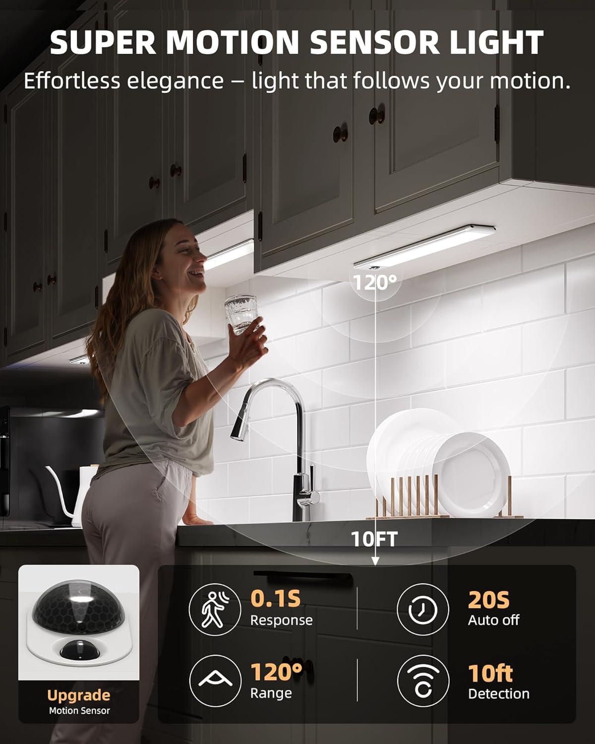 imageEZVALO 5 Pack Under Cabinet Lighting Rechargeable Motion Sensor Light LED Closet Lights Wireless 5700K Dimmable Timer Magnetic with Remote Control for Kitchen Closet StairCool White