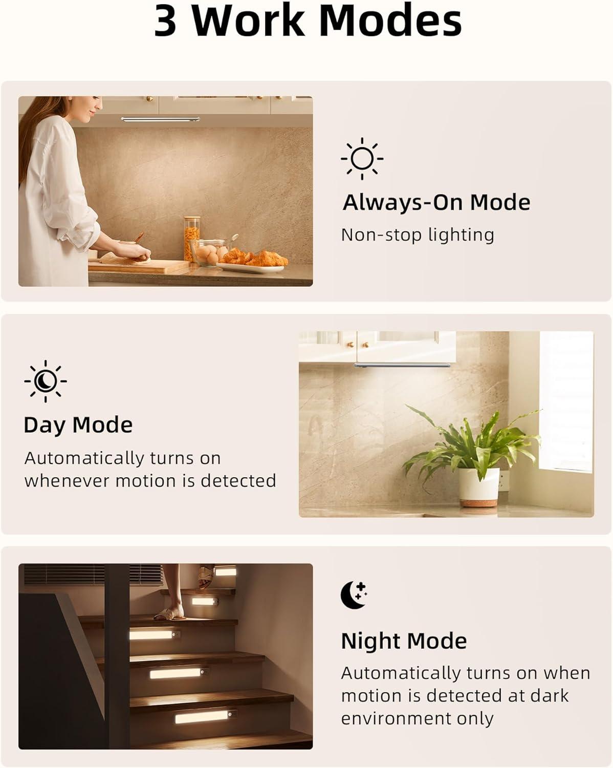 imageEZVALO 5 Pack Under Cabinet Lighting Rechargeable Motion Sensor Light LED Closet Lights Wireless 5700K Dimmable Timer Magnetic with Remote Control for Kitchen Closet StairWarm White