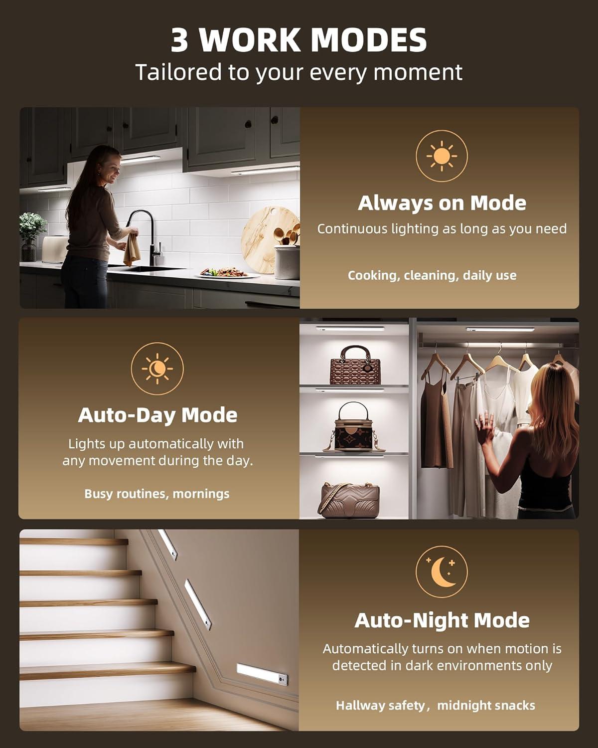 imageEZVALO 5 Pack Under Cabinet Lighting Rechargeable Motion Sensor Light LED Closet Lights Wireless 5700K Dimmable Timer Magnetic with Remote Control for Kitchen Closet StairCool White