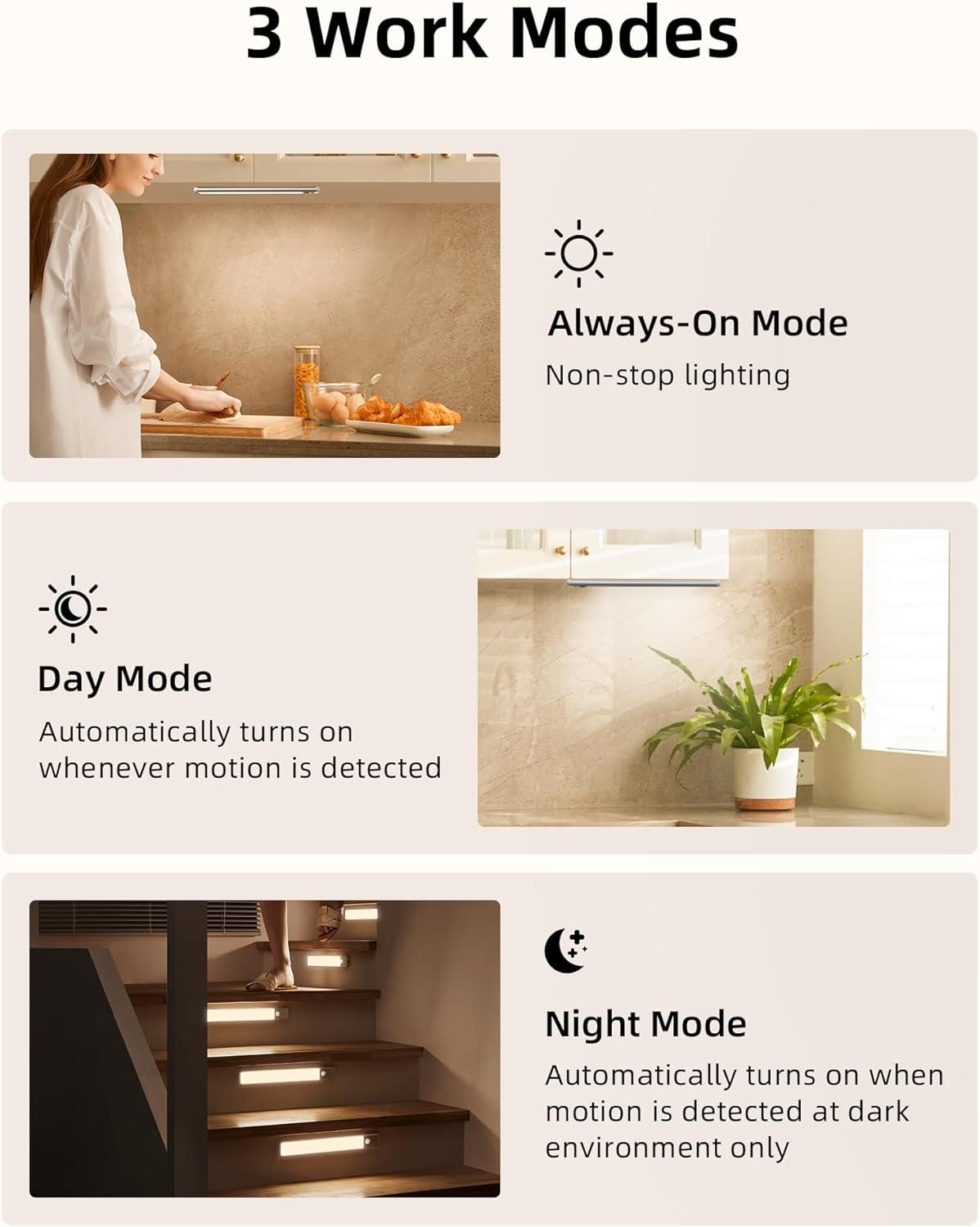 imageEZVALO 5 Pack Under Cabinet Lighting Rechargeable Motion Sensor Light LED Closet Lights Wireless 5700K Dimmable Timer Magnetic with Remote Control for Kitchen Closet StairWarm White