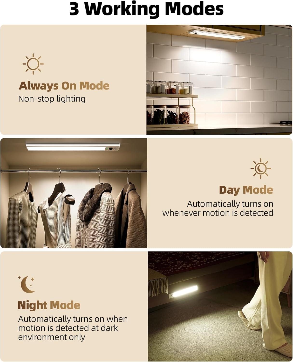 imageEZVALO 6 Pack Under Cabinet Lighting Wireless with Battery Indicator 2000mAh Rechargeable Motion Sensor Light Indoor 10inch 80 LED Under Counter Lights for Kitchen Closet 3 Color Temps Dimmable10 inch  3Pack