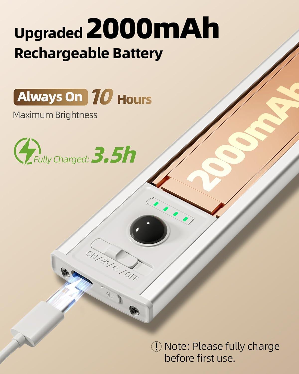 imageEZVALO 6 Pack Under Cabinet Lighting Wireless with Battery Indicator 2000mAh Rechargeable Motion Sensor Light Indoor 10inch 80 LED Under Counter Lights for Kitchen Closet 3 Color Temps Dimmable10 inch  6Pack