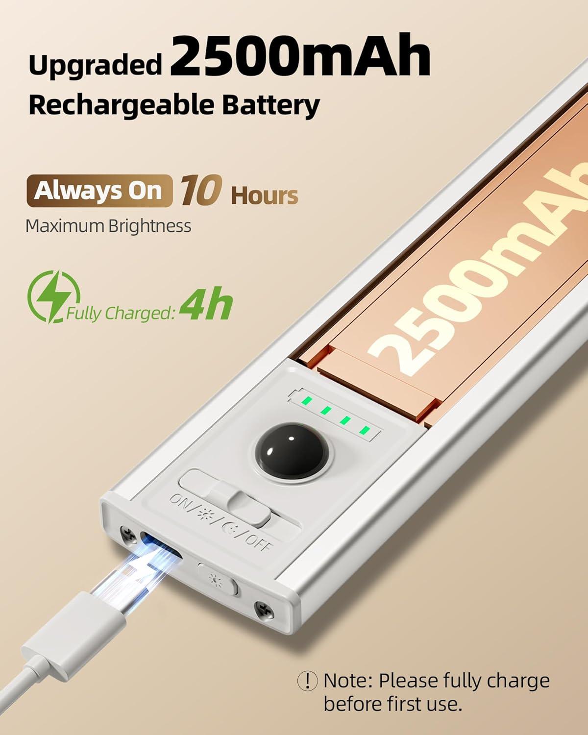 imageEZVALO 6 Pack Under Cabinet Lighting Wireless with Battery Indicator 2000mAh Rechargeable Motion Sensor Light Indoor 10inch 80 LED Under Counter Lights for Kitchen Closet 3 Color Temps Dimmable12 inch  3Pack