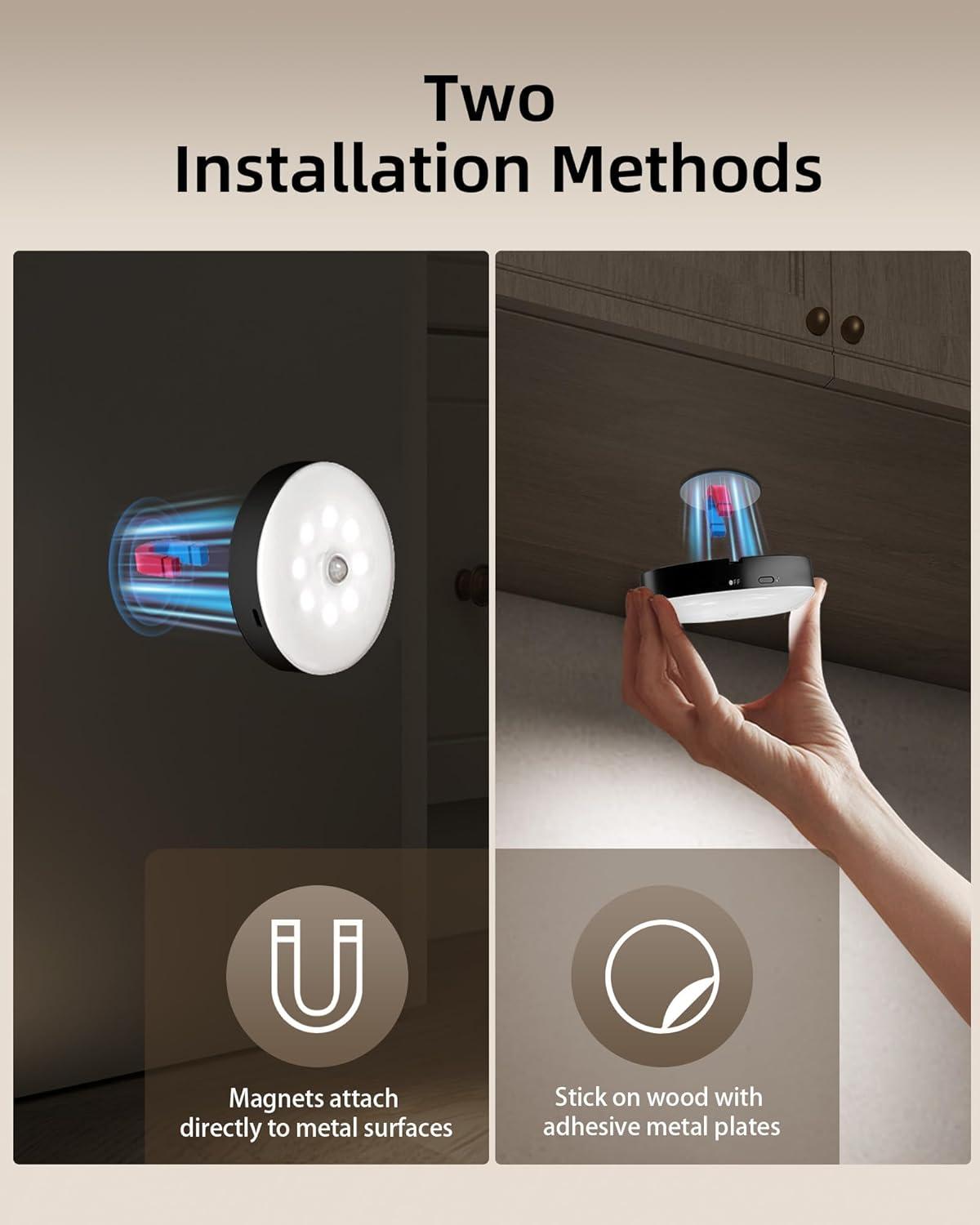 imageEZVALO 6Pack Under Cabinet Lighting Rechargeable Motion Sensor Puck Lights with Remote 3 Color Temps ampamp12 RGB Colors Magnetic Stick on Light Dimmable Under Counter Lights for Kitchen Shelf StairBlack