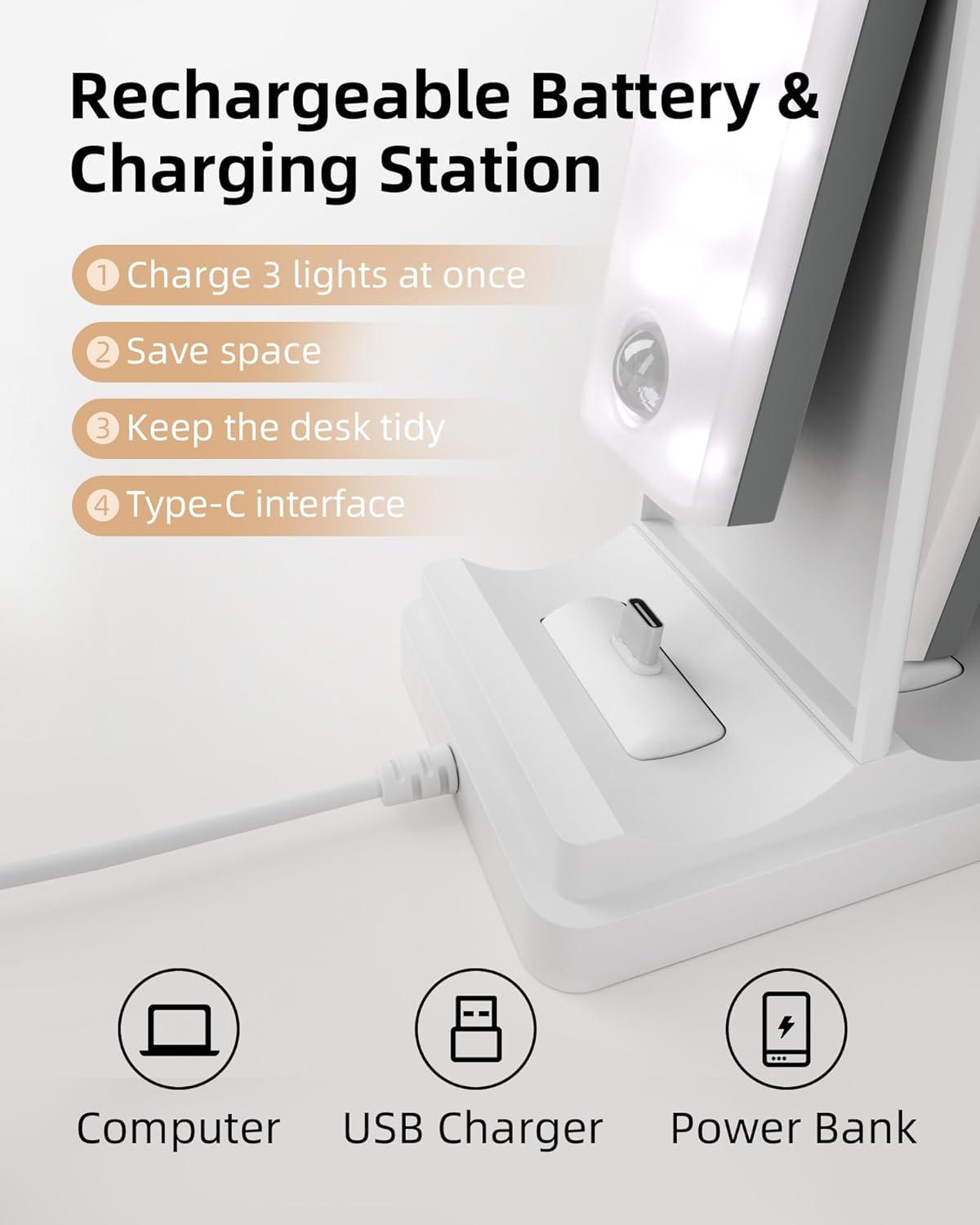 imageEZVALO 6Pack Under Cabinet Lighting with Charging Station 2000mAh Rechargeable Wireless Motion Sensor Lights 3 Color Temps Dimmable Timer Magnetic with Remote Control for Kitchen Closet Stair6Pack with Station