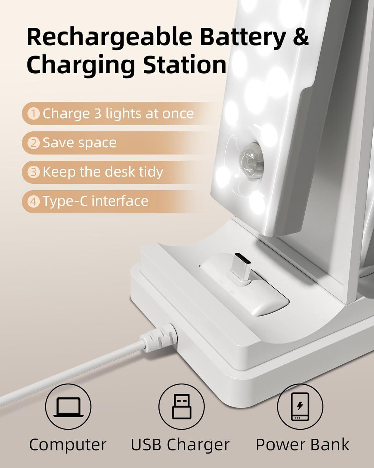 imageEZVALO 6Pack Under Cabinet Lighting with Charging Station 2000mAh Rechargeable Wireless Motion Sensor Lights 3 Color Temps Dimmable Timer Magnetic with Remote Control for Kitchen Closet Stair3Pack with Station
