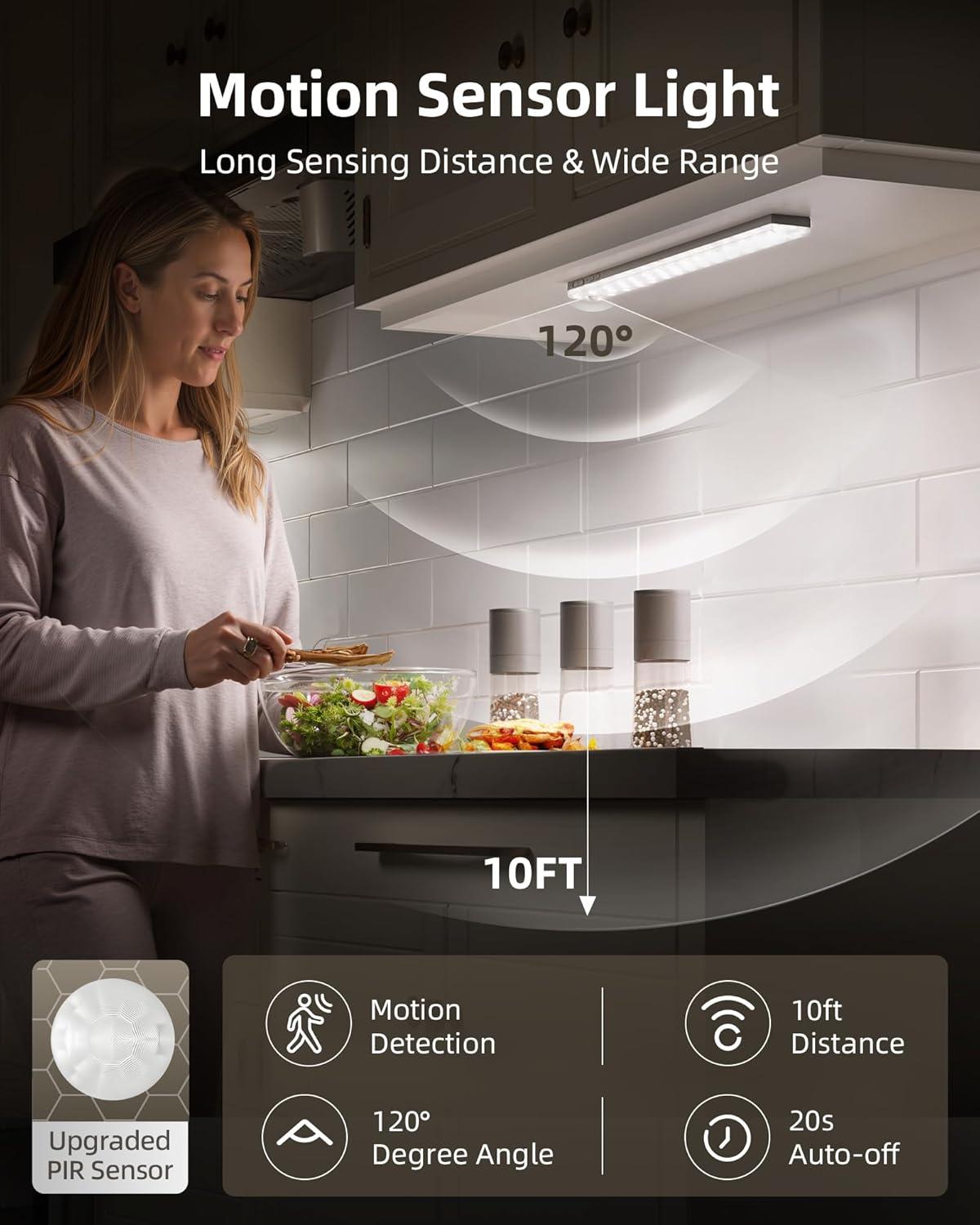 imageEZVALO 6Pack Under Cabinet Lighting with Charging Station 2000mAh Rechargeable Wireless Motion Sensor Lights 3 Color Temps Dimmable Timer Magnetic with Remote Control for Kitchen Closet Stair6Pack with Station