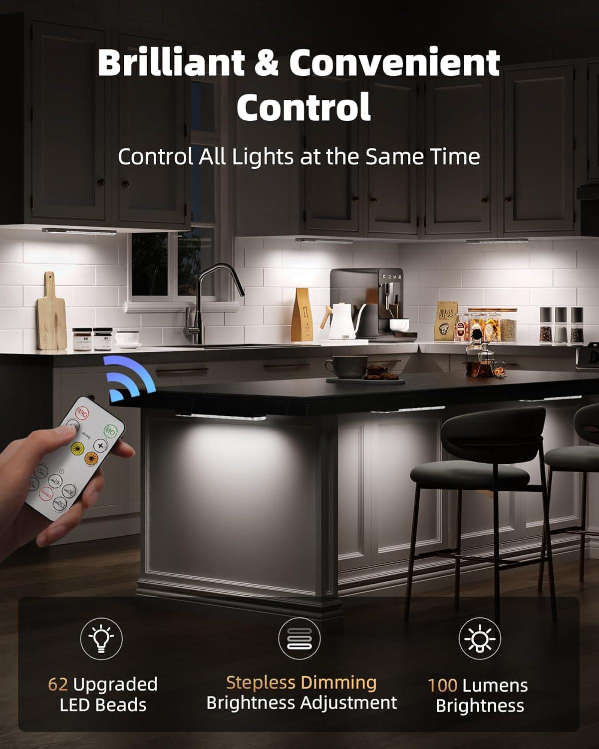 imageEZVALO 6Pack Under Cabinet Lighting with Charging Station 2000mAh Rechargeable Wireless Motion Sensor Lights 3 Color Temps Dimmable Timer Magnetic with Remote Control for Kitchen Closet Stair3 Pack