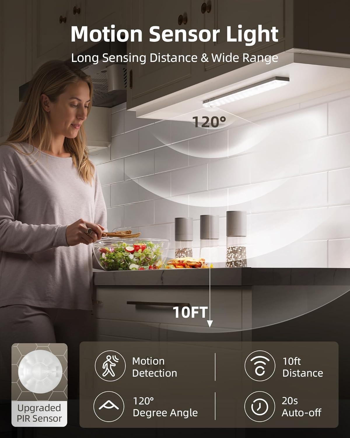 imageEZVALO 6Pack Under Cabinet Lighting with Charging Station 2000mAh Rechargeable Wireless Motion Sensor Lights 3 Color Temps Dimmable Timer Magnetic with Remote Control for Kitchen Closet Stair3 Pack