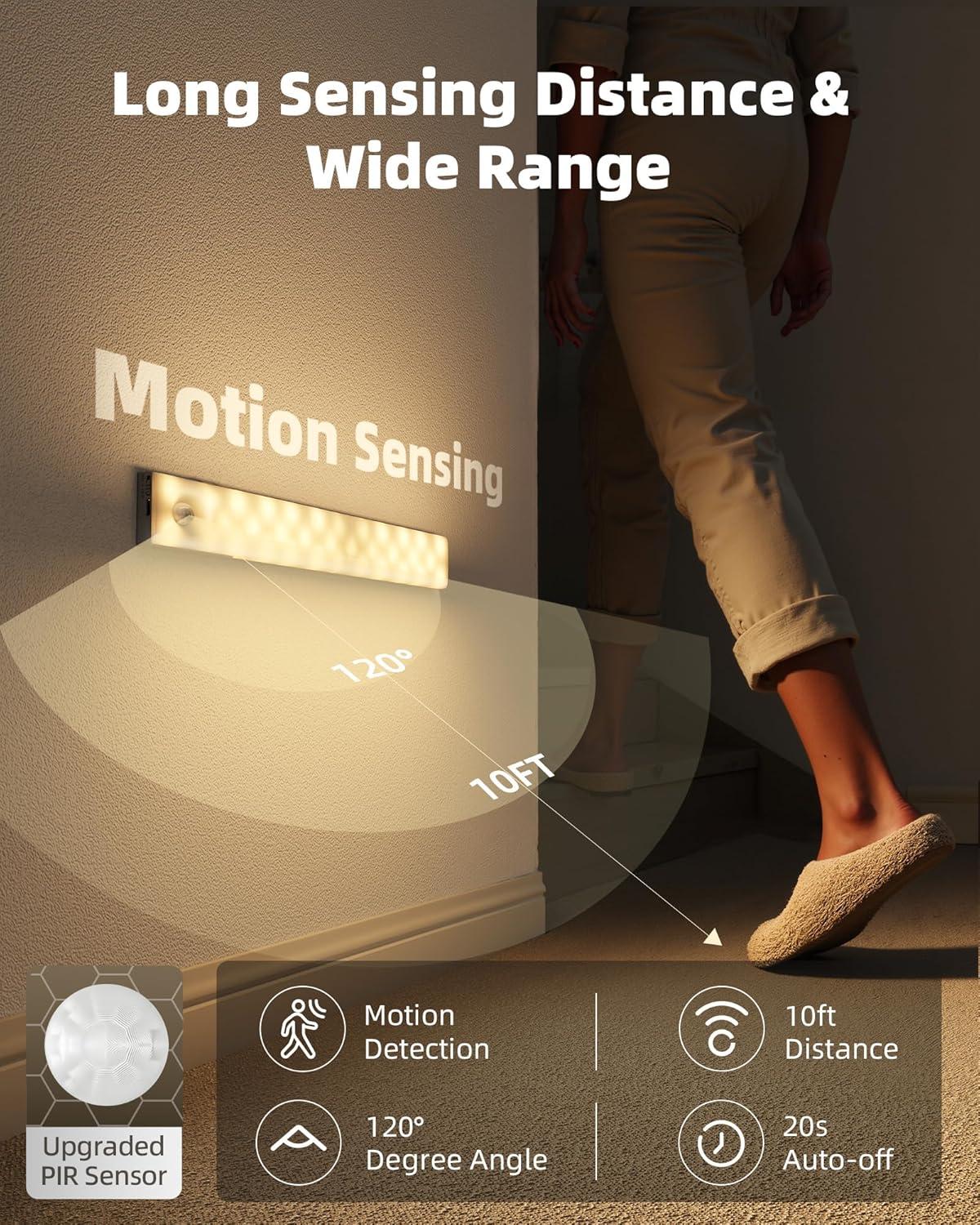 imageEZVALO 6Pack Under Cabinet Lighting with Charging Station 2000mAh Rechargeable Wireless Motion Sensor Lights 3 Color Temps Dimmable Timer Magnetic with Remote Control for Kitchen Closet Stair3Pack with Station