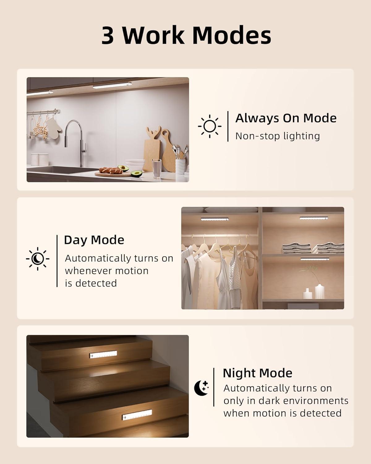 imageEZVALO 6Pack Under Cabinet Lighting with Charging Station 2000mAh Rechargeable Wireless Motion Sensor Lights 3 Color Temps Dimmable Timer Magnetic with Remote Control for Kitchen Closet Stair6 Pack