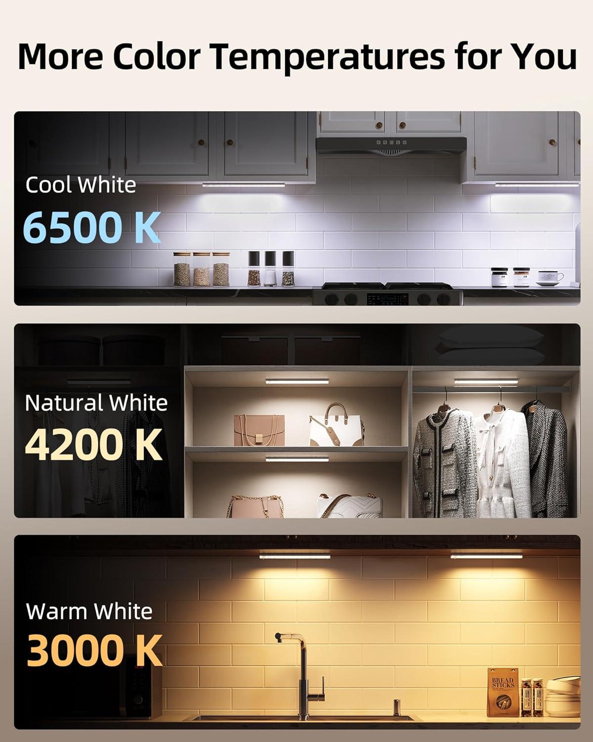 imageEZVALO 6Pack Under Cabinet Lighting with Charging Station 2000mAh Rechargeable Wireless Motion Sensor Lights 3 Color Temps Dimmable Timer Magnetic with Remote Control for Kitchen Closet Stair6Pack with Station