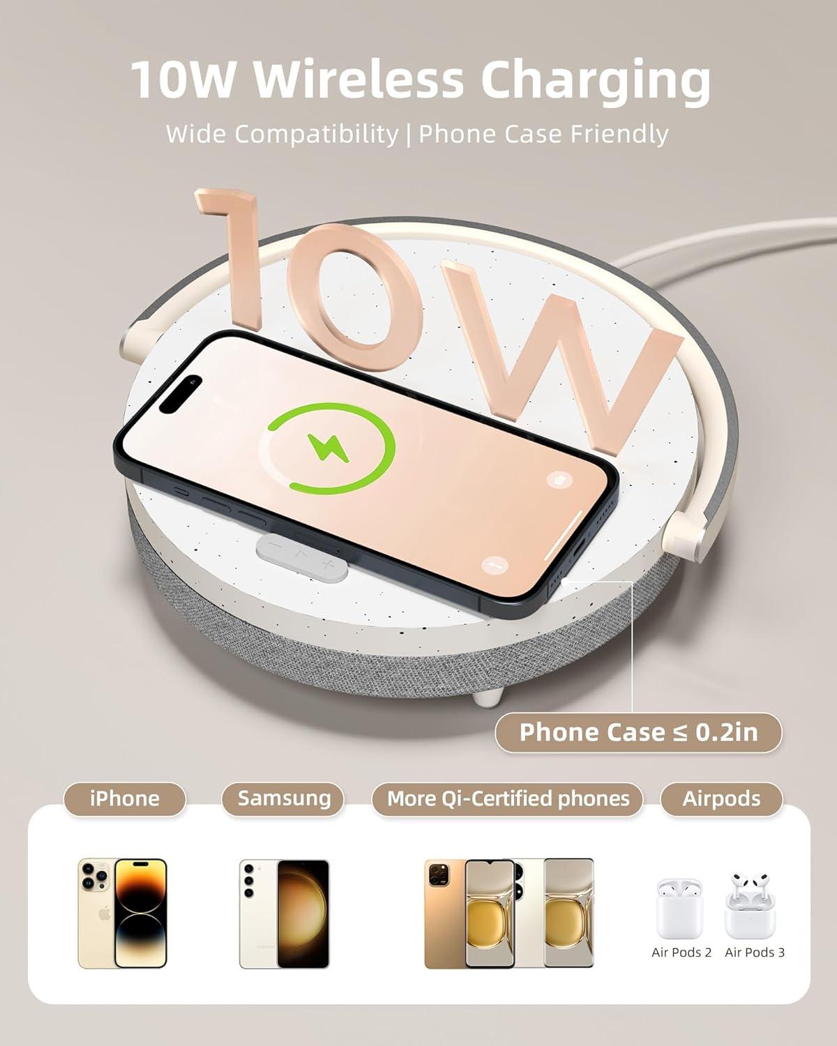 imageEZVALO Gift for Her Music Table Lamp with Wireless Charger 4 in 1 Touch Bedside Lamp Portable Bluetooth Speaker Phone Holder Dimmable LED Night Lights Birthday Gifts for Women Men Dad MomWhite