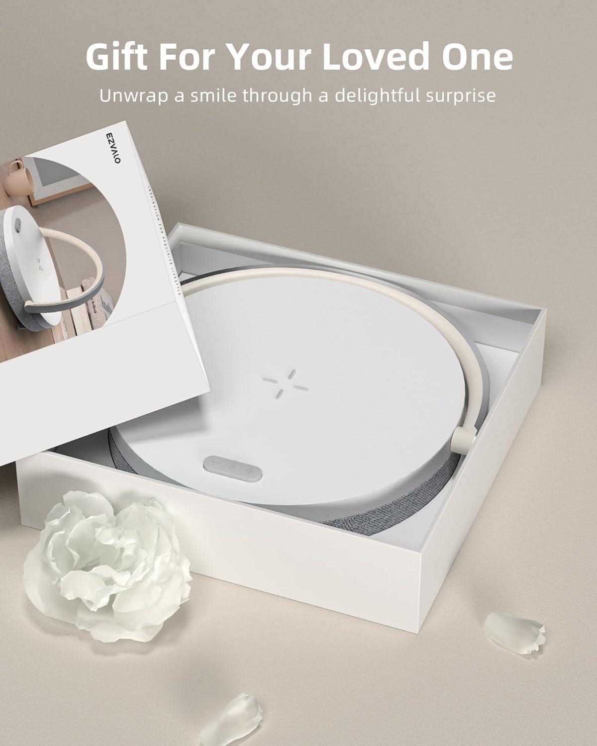 imageEZVALO Gift for Her Music Table Lamp with Wireless Charger 4 in 1 Touch Bedside Lamp Portable Bluetooth Speaker Phone Holder Dimmable LED Night Lights Birthday Gifts for Women Men Dad MomPure White