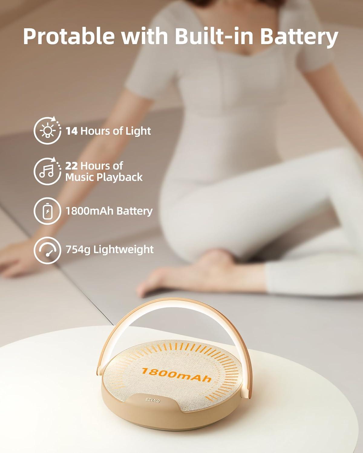 imageEZVALO Gift for Her Music Table Lamp with Wireless Charger 4 in 1 Touch Bedside Lamp Portable Bluetooth Speaker Phone Holder Dimmable LED Night Lights Birthday Gifts for Women Men Dad MomWarm Khaki