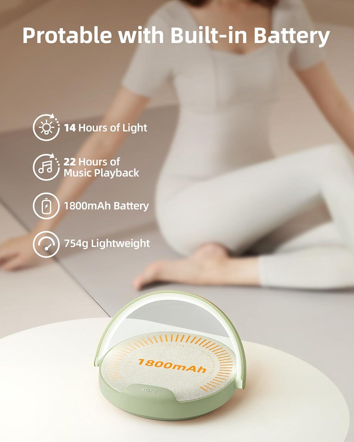 imageEZVALO Gift for Her Music Table Lamp with Wireless Charger 4 in 1 Touch Bedside Lamp Portable Bluetooth Speaker Phone Holder Dimmable LED Night Lights Birthday Gifts for Women Men Dad MomJasmine Green