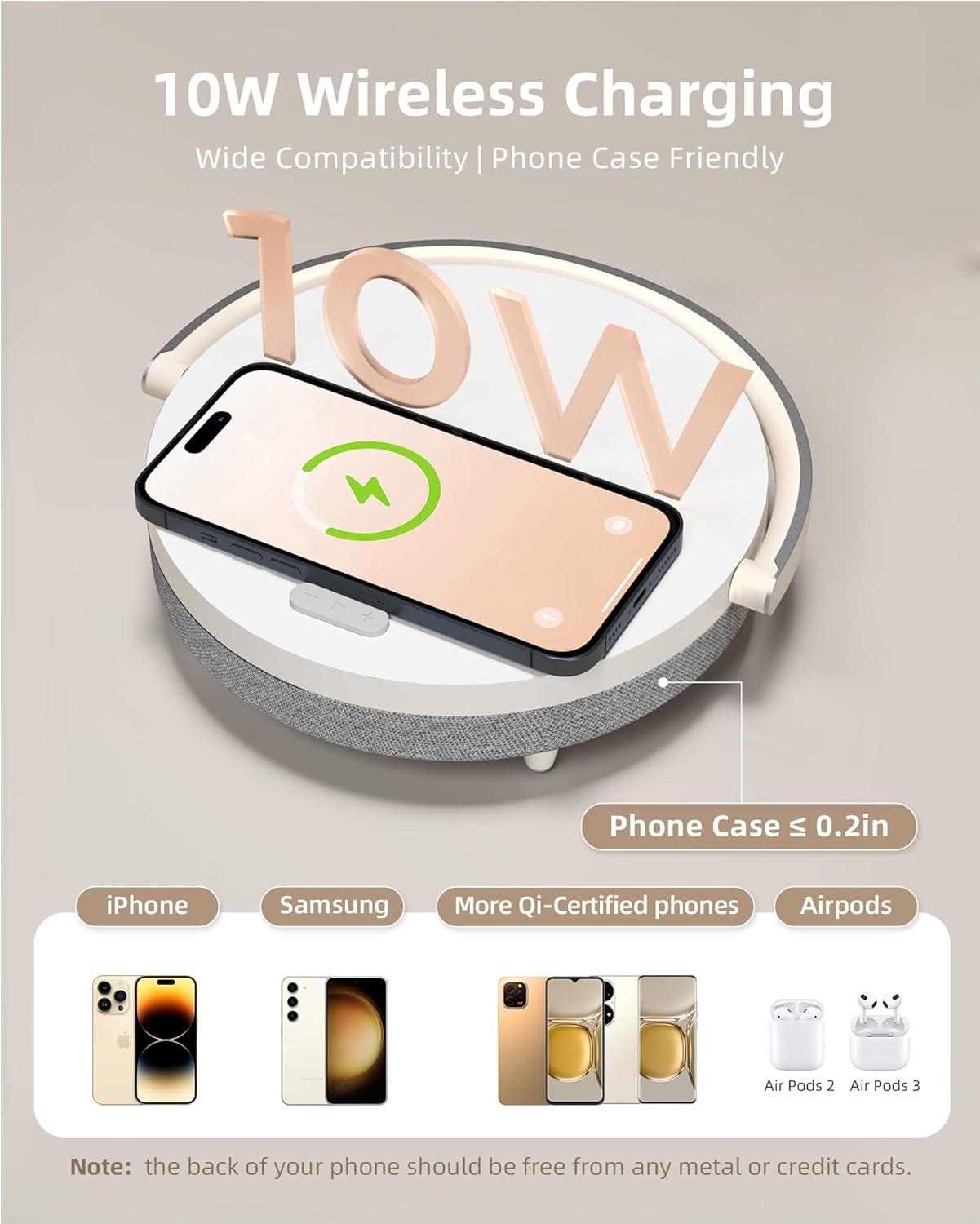 imageEZVALO Gift for Her Music Table Lamp with Wireless Charger 4 in 1 Touch Bedside Lamp Portable Bluetooth Speaker Phone Holder Dimmable LED Night Lights Birthday Gifts for Women Men Dad MomPure White