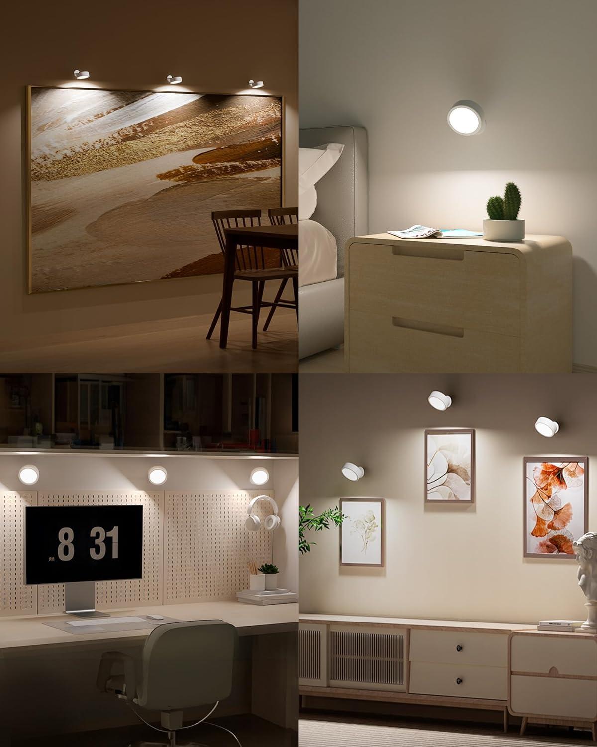 imageEZVALO LED Wall Mounted Lights 5500mAh Rechargeable Wall Sconces Lamp 3 Color Temps ampamp Remote and Touch Control 360Rotation Dimmable Cordless Wall Light for Bedroom Reading Study Bedside 2 PackWhite