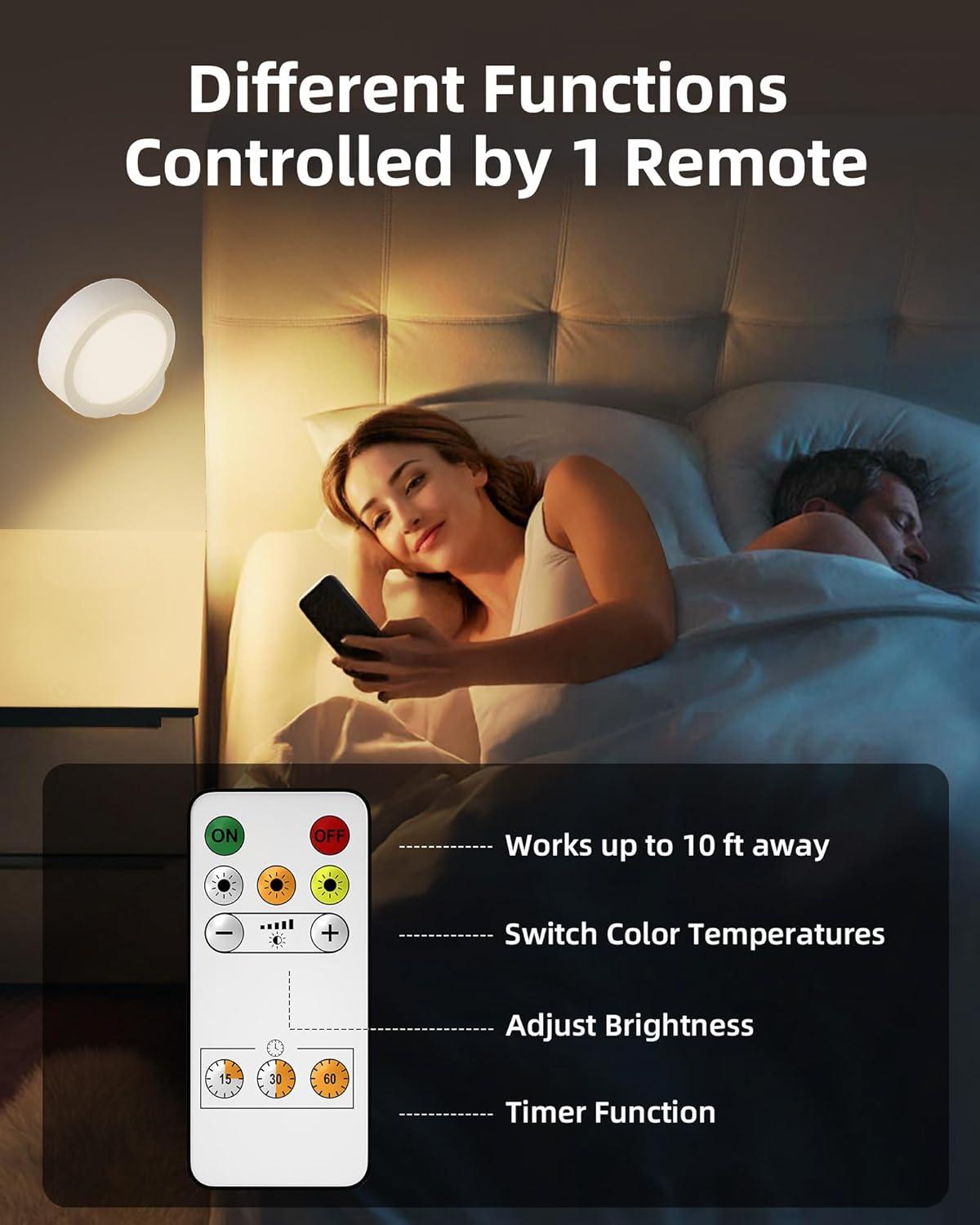 imageEZVALO LED Wall Mounted Lights 5500mAh Rechargeable Wall Sconces Lamp 3 Color Temps ampamp Remote and Touch Control 360Rotation Dimmable Cordless Wall Light for Bedroom Reading Study Bedside 2 PackWhite