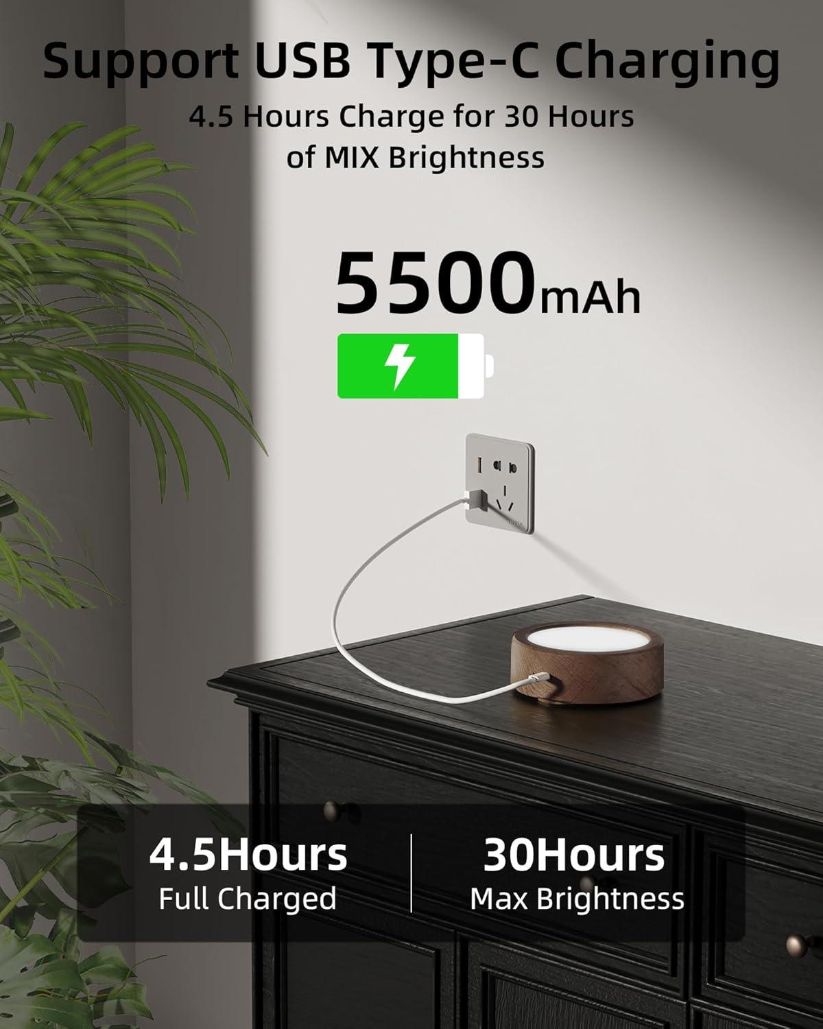 imageEZVALO LED Wall Mounted Lights 5500mAh Rechargeable Wall Sconces Lamp 3 Color Temps ampamp Remote and Touch Control 360Rotation Dimmable Cordless Wall Light for Bedroom Reading Study Bedside 2 PackBlack Walnut