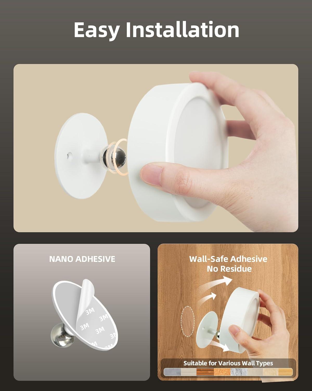 imageEZVALO LED Wall Mounted Lights 5500mAh Rechargeable Wall Sconces Lamp 3 Color Temps ampamp Remote and Touch Control 360Rotation Dimmable Cordless Wall Light for Bedroom Reading Study Bedside 2 PackWhite