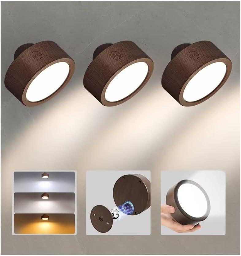 imageEZVALO LED Wall Mounted Lights 5500mAh Rechargeable Wall Sconces Lamp 3 Color Temps ampamp Remote and Touch Control 360Rotation Dimmable Cordless Wall Light for Bedroom Reading Study Bedside 2 PackBlack Walnut