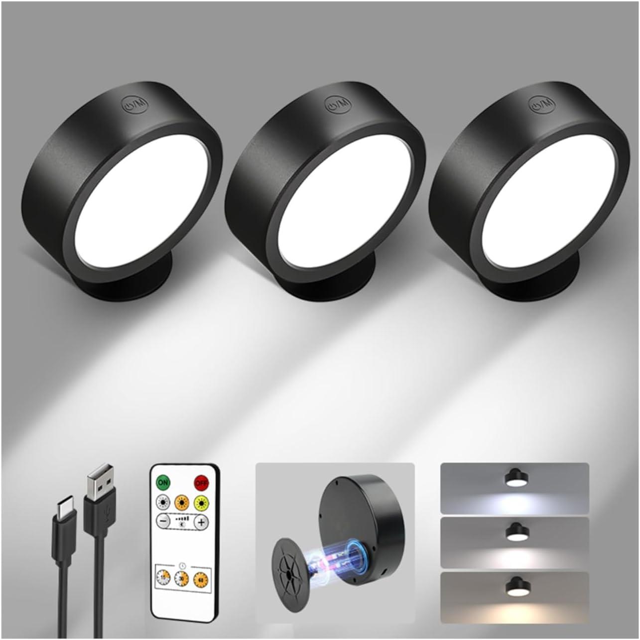 imageEZVALO LED Wall Mounted Lights 5500mAh Rechargeable Wall Sconces Lamp 3 Color Temps ampamp Remote and Touch Control 360Rotation Dimmable Cordless Wall Light for Bedroom Reading Study Bedside 2 PackBlack