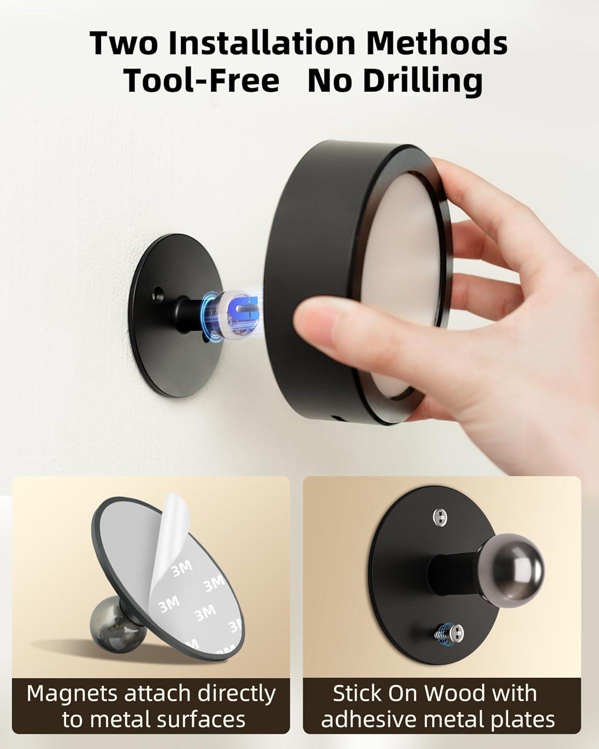 imageEZVALO LED Wall Mounted Lights 5500mAh Rechargeable Wall Sconces Lamp 3 Color Temps ampamp Remote and Touch Control 360Rotation Dimmable Cordless Wall Light for Bedroom Reading Study Bedside 2 PackBlack