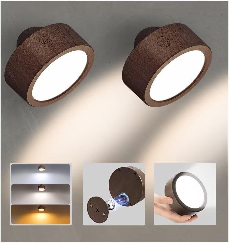 imageEZVALO LED Wall Mounted Lights 5500mAh Rechargeable Wall Sconces Lamp 3 Color Temps ampamp Remote and Touch Control 360Rotation Dimmable Cordless Wall Light for Bedroom Reading Study Bedside 2 PackBlack Walnut