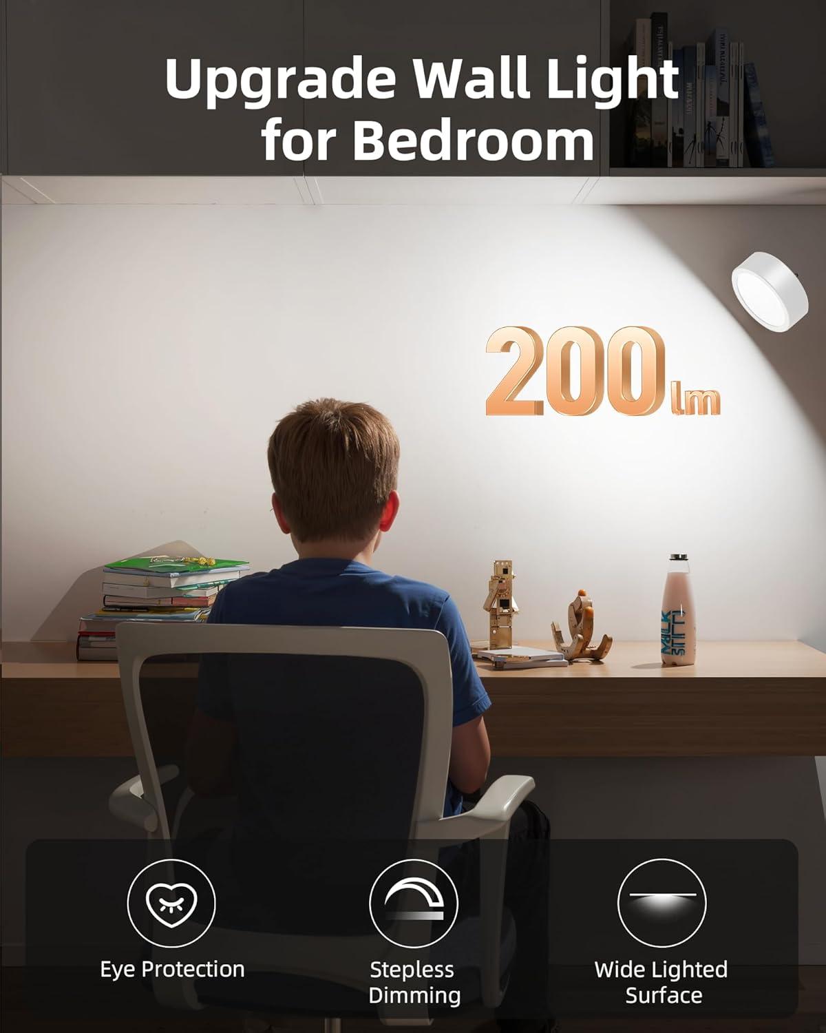 imageEZVALO LED Wall Mounted Lights 5500mAh Rechargeable Wall Sconces Lamp 3 Color Temps ampamp Remote and Touch Control 360Rotation Dimmable Cordless Wall Light for Bedroom Reading Study Bedside 2 PackWhite